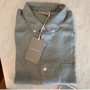 Everlane green short sleeve linen button down